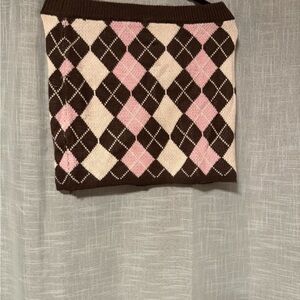 Argyle Knit Skirt in Brown, Pink, and Cream